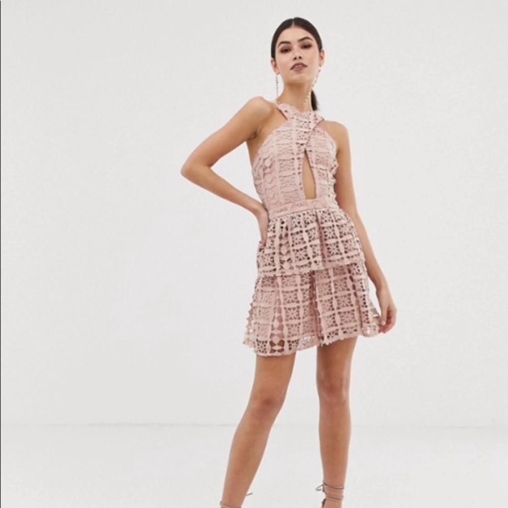 Super cute halter pink lace mini dress ASOS